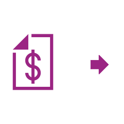 Symbol violetter Geldrechnung Pfeil